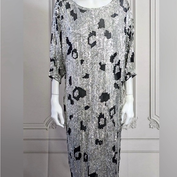 1980’s silk and sequins leopard print dress size M - Picture 4 of 13